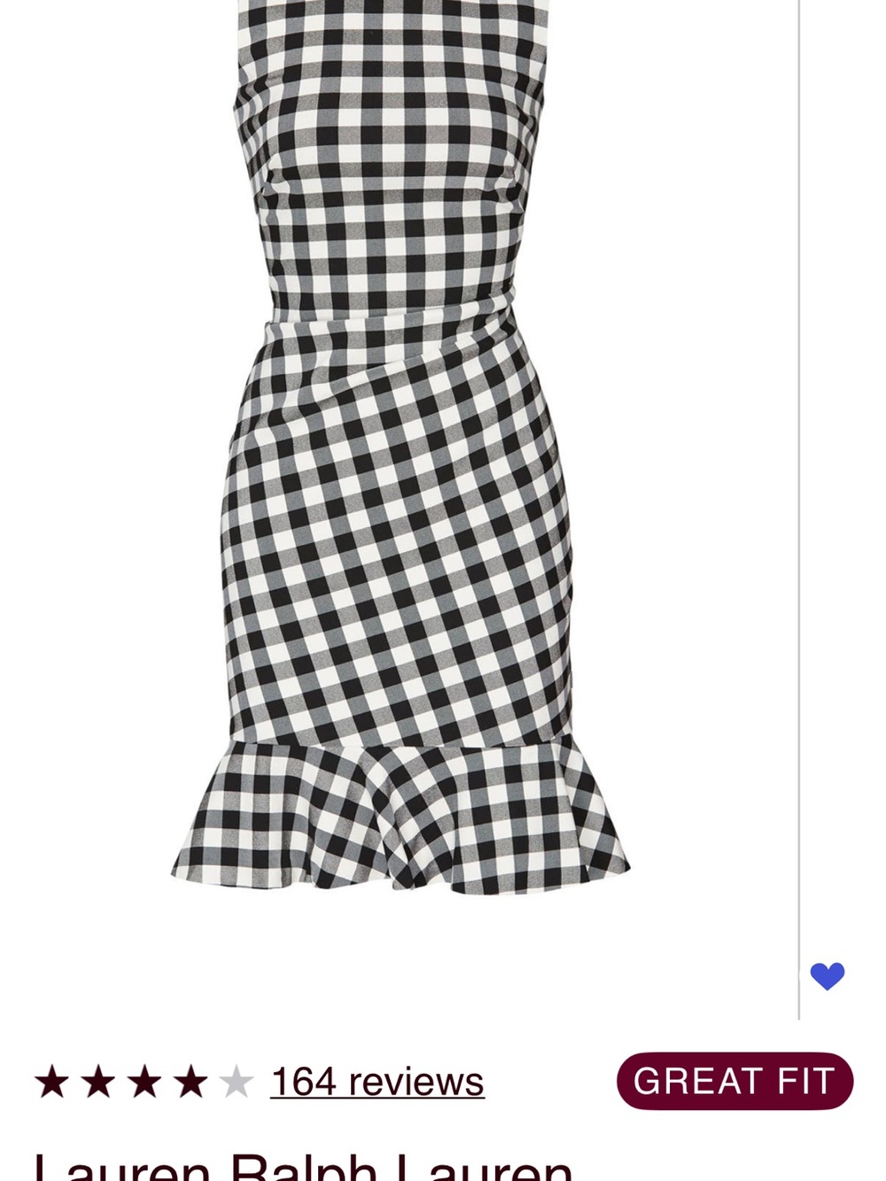 Lauren Ralph Lauren Black and White Gingham Ruffle-Hem Mini Dress